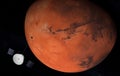 Red planet Mars - is a planet of the solar system. Interplanetary probe explores far planets. 3D-illustration Royalty Free Stock Photo