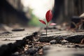 a red plant is growing out of a crack in the ground Royalty Free Stock Photo