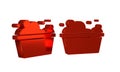 Red Plastic basin with soap suds icon isolated on transparent background. Bowl with water. Washing clothes, cleaning