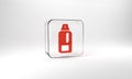 Red Plastic bottle for laundry detergent, bleach, dishwashing liquid or another cleaning agent icon isolated on grey Royalty Free Stock Photo