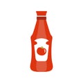 Red Plastic Bottle With Tomato Ketchup Primitive Cartoon Icon, Part Of Pizza Cafe Series Of Clipart Illustrations