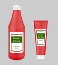 Red plastic bottle and tube for ketchup Royalty Free Stock Photo