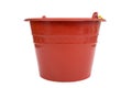 Red plastic bucket with yellow handle isolated on white background Royalty Free Stock Photo