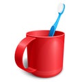 Red plastic cup with blue toothbrush Vector illustration.