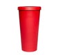 Red plastic cup isolated on a white background with clipping path. Glass for cold coffee Royalty Free Stock Photo