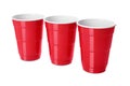 Red plastic cups on white background. Beer pong game Royalty Free Stock Photo