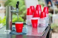 Red Plastic Drinking Cups. Plastic red solo drinking cups for beer pong or drinking game. Royalty Free Stock Photo