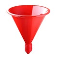 Red Plastic Funnel with Ribbed Spout on White Background kitchenware tool Royalty Free Stock Photo