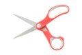 Red plastic handle opened scissors