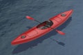 Red plastic kayak on water