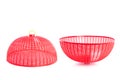 Red plastic mesh cover (used to cover food to protect from insects) isolated on white