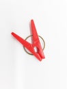 Red Plastic Stainless Clothes Hanger Clip in White Isolated Background 02 Royalty Free Stock Photo