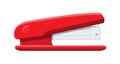 Red plastic stapler. Device for fastening sheets. Royalty Free Stock Photo