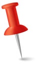 Red plastic thumb tack. Realistic push pin