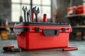 High Quality Visual of Set of Hand Tools with Plastic Toolbox 3D Rendering Royalty Free Stock Photo