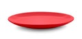 Empty red plate on white background