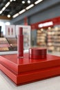 Red platform for product display with 3D render Royalty Free Stock Photo