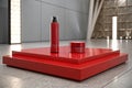 Red platform for product display with 3D render Royalty Free Stock Photo