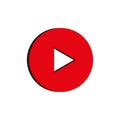 Red play button icon. Vector illustration. stock image. Royalty Free Stock Photo