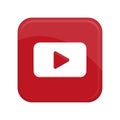 Red play button. Multimedia control icon. Digital media shape. Vector interface. Royalty Free Stock Photo
