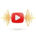 Red play button surrounded by sound wave graphics on a white background Royalty Free Stock Photo