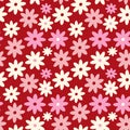 Red Playful stylized creative vibrant quirky Retro floral pattern in 60s in bright pink and red juicy colors