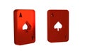 Red Playing card with spades symbol icon isolated on transparent background. Casino gambling.