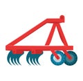 Red plow attachment for tractor, modern agricultural equipment. Farm machinery for soil cultivation vector illustration