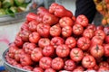 Red plum - tropical fruit are displayed for sale in the wet market, Vietnam. Royalty Free Stock Photo