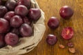 Red Plums in brown paper bag Royalty Free Stock Photo