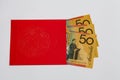 Red Pocket with Australian Money inside Royalty Free Stock Photo
