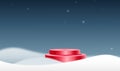 Red podium on Christmas bokeh falling snow with snowy landscapes isolate on png or transparent background with sparkling Royalty Free Stock Photo