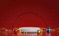 Red Podium Curtain Christmas Light Decoration New Year Product Display Template Mockup 3D Render