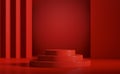 Red podium platform for product presentation. 3d rendering luxury pedestal stand show. Empty tabletop stage studio scene