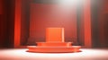 Red podium on a red background. 3d rendering, 3d illustration.