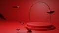 Red podium with rose petals floating