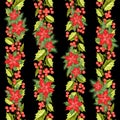 Red poinsettia flower pattern. Seamless holiday background with christmas star. Handmade floral pattern with poinsettia. Royalty Free Stock Photo