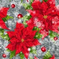 Red poinsettia flower realistic vector illustration seamless pattern Royalty Free Stock Photo