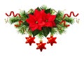 Red poinsettia flowers and Christmas decorations Royalty Free Stock Photo