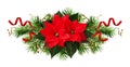 Red poinsettia flowers and Christmas decorations Royalty Free Stock Photo