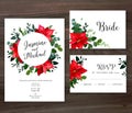 Red poinsettia flowers, christmas greenery, emerald eucalyptus