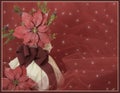 red poinsettias and branch in a white vase background Christmascard