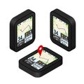 Red pointer on map. GPS navigation concept. Isometric illustration Royalty Free Stock Photo