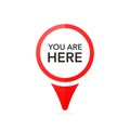 Red pointer with you are here on white background. White background. Vector illustration. Royalty Free Stock Photo