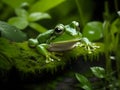 green poison arrow frog in forest