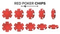 Red Poker Chips Vector. 3D Realistic Set. Plastic Poker Chips Sign On White Background. Flip Different Angles Royalty Free Stock Photo