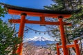 Red pole and fuji mountains in Japan.