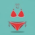 Red polka dot bikini with white trim and ties isolated on white background Royalty Free Stock Photo