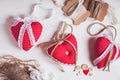 Red polka dot textile hearts