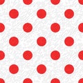 Red polka dot on a white and gray textured diagonal lines fabric seamless pattern, vector Royalty Free Stock Photo